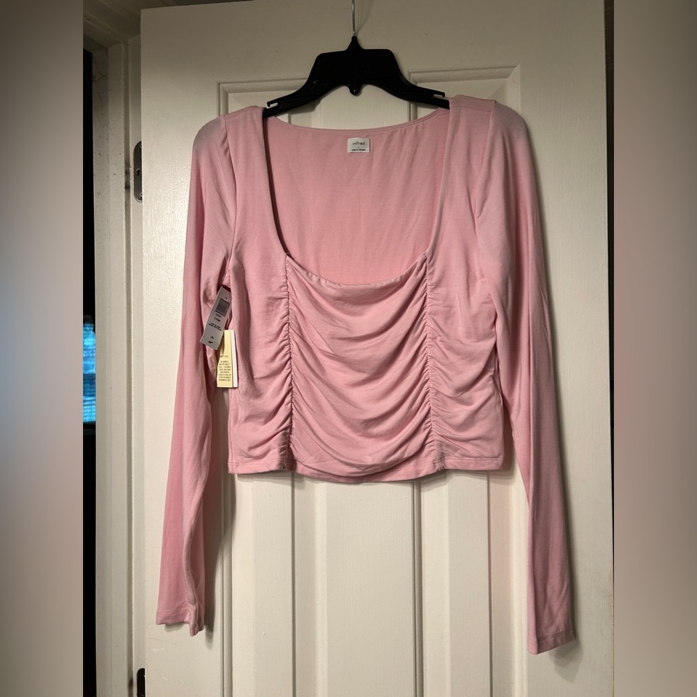 NWT Aritzia Wilfred Lydia Square Neck Ruched Top in Poetic Pink- Size Large - Picture 5 of 15